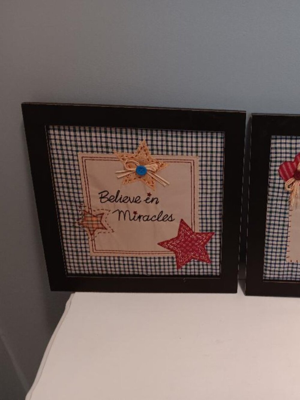 2 NEW Rustic Country Type Brown Framed Fabric Wall Hangings 12" x 12"